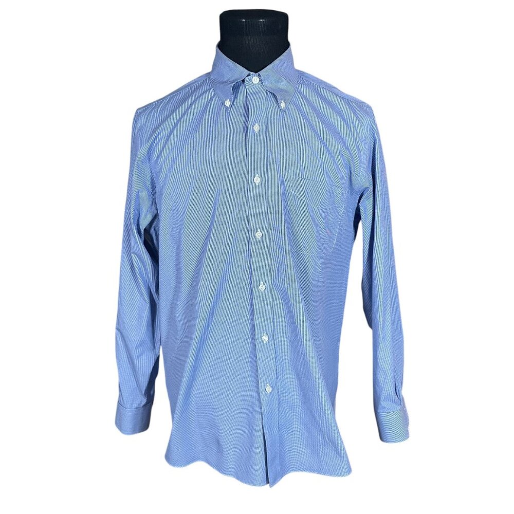 Brooks Brothers Men's Milano Blue White Long Sleeve Button Down Shirt 16.5 34 - Picture 1 of 8